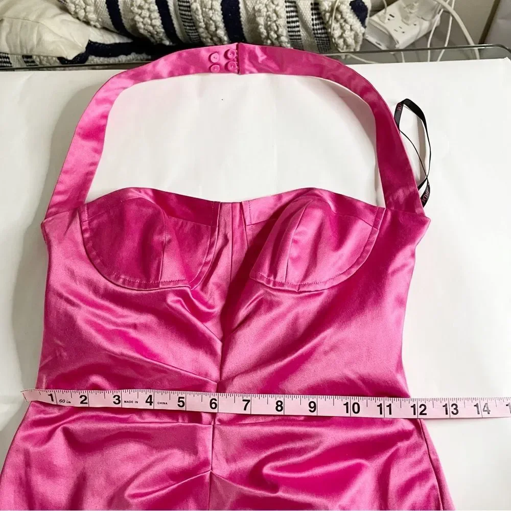Y2K Vtg Betsey Johnson hot pink satin halter top mini dress 2 women’s - Picture 8 of 13
